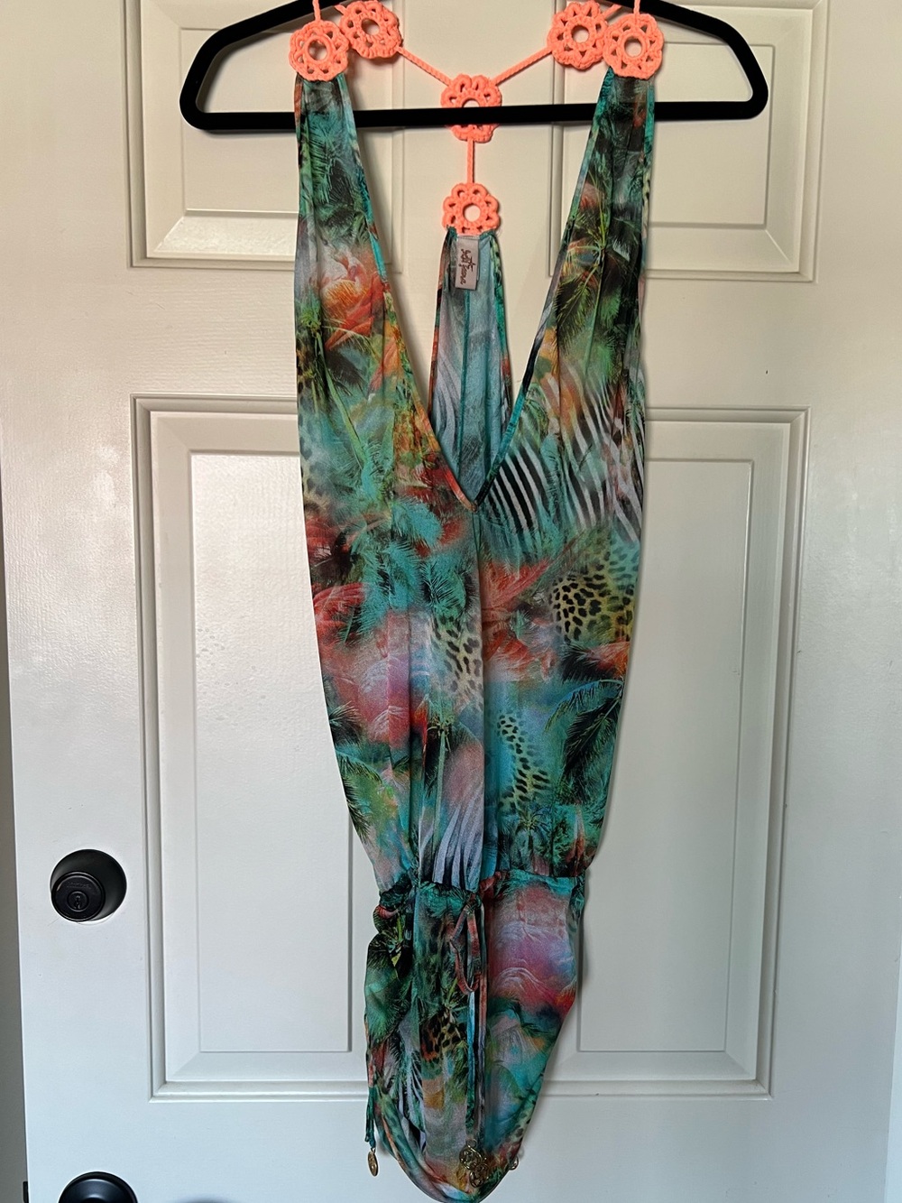 Luli Fama Miami Nice Tropical Jungle Print T-Back CoverUp Dress Size Medium - Picture 9 of 14